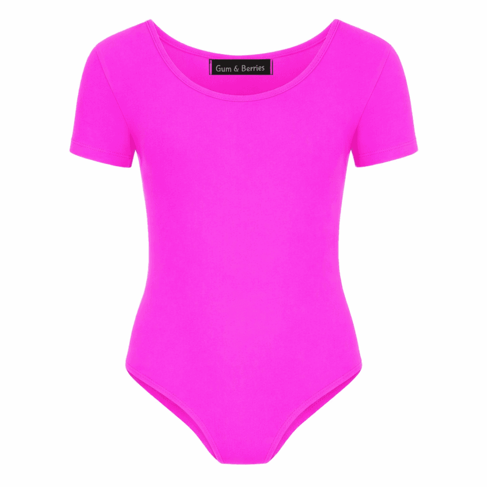 Girls Dance Leotard Plain Microfibre Stretchy Ballet Short Sleeve Bodysuit Gym