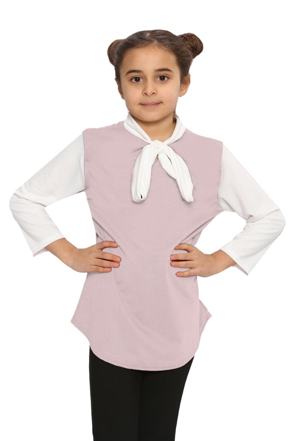 Girls Contrast Collar Tie Bow Knot Tops