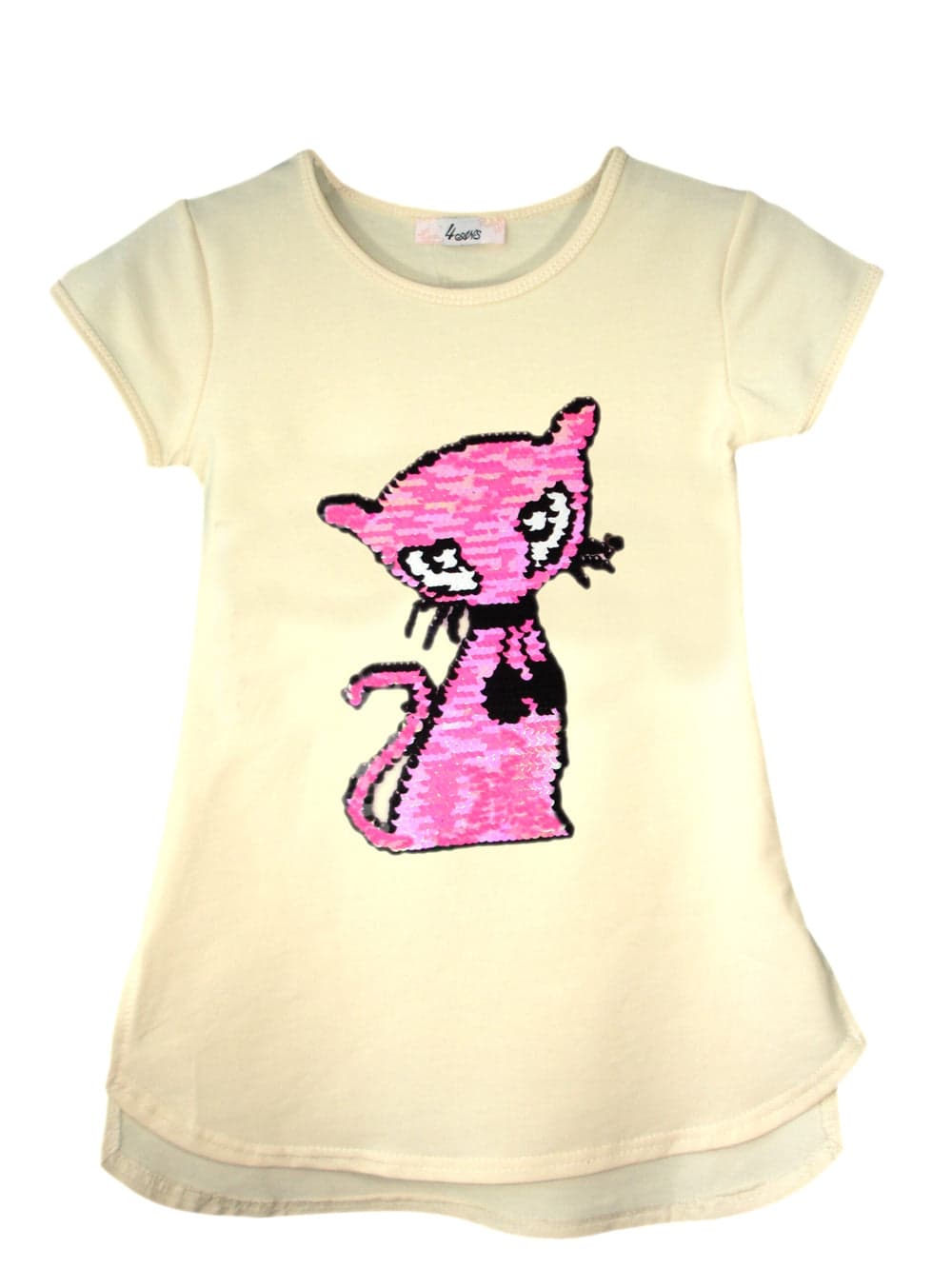 Girls Cat, Roses & Pearls Long T-Shirt Mini Dress