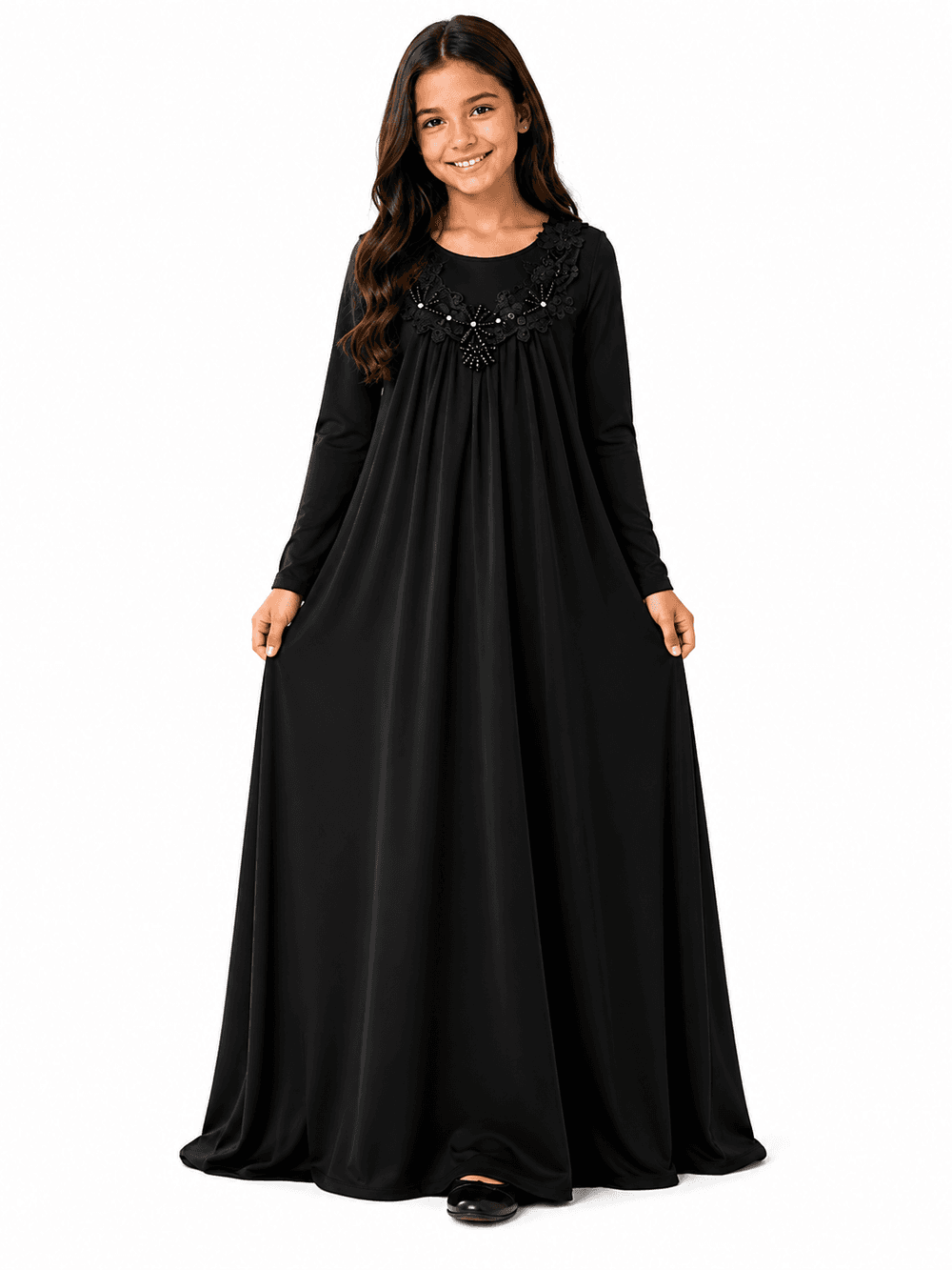 Girls Beaded Long Maxi Abaya Dress