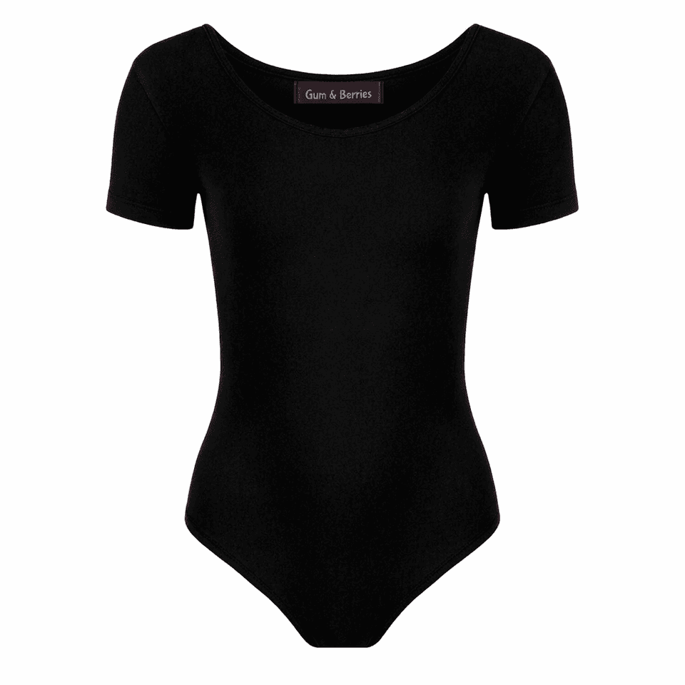 Girls Dance Leotard Plain Microfibre Stretchy Ballet Short Sleeve Bodysuit Gym