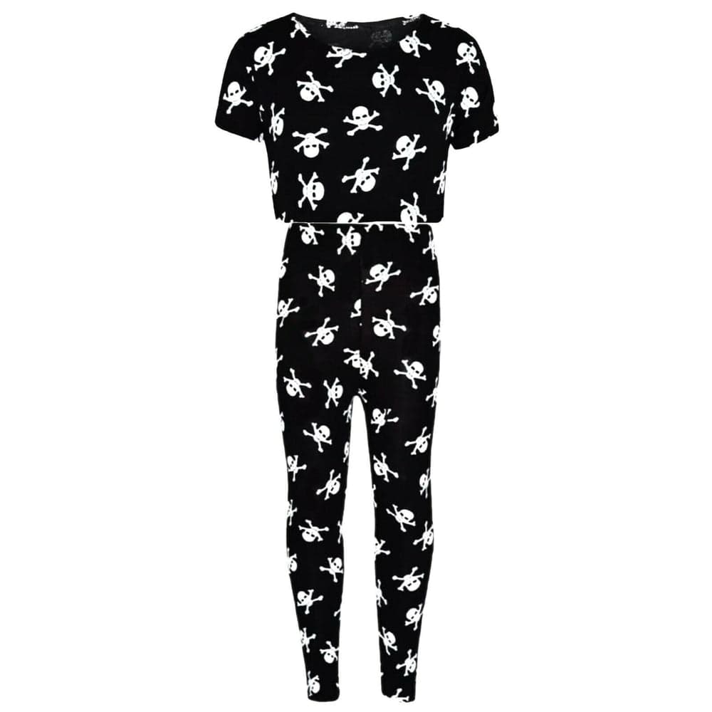 Girls Halloween Costumes Skull Cropped T-Shirt  Set Swing Dress Jumpsuit