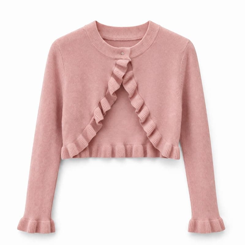 Girls Bolero Cardigan Shrug Ruffle Trim Long Sleeve Crop Kids 3–13 Party