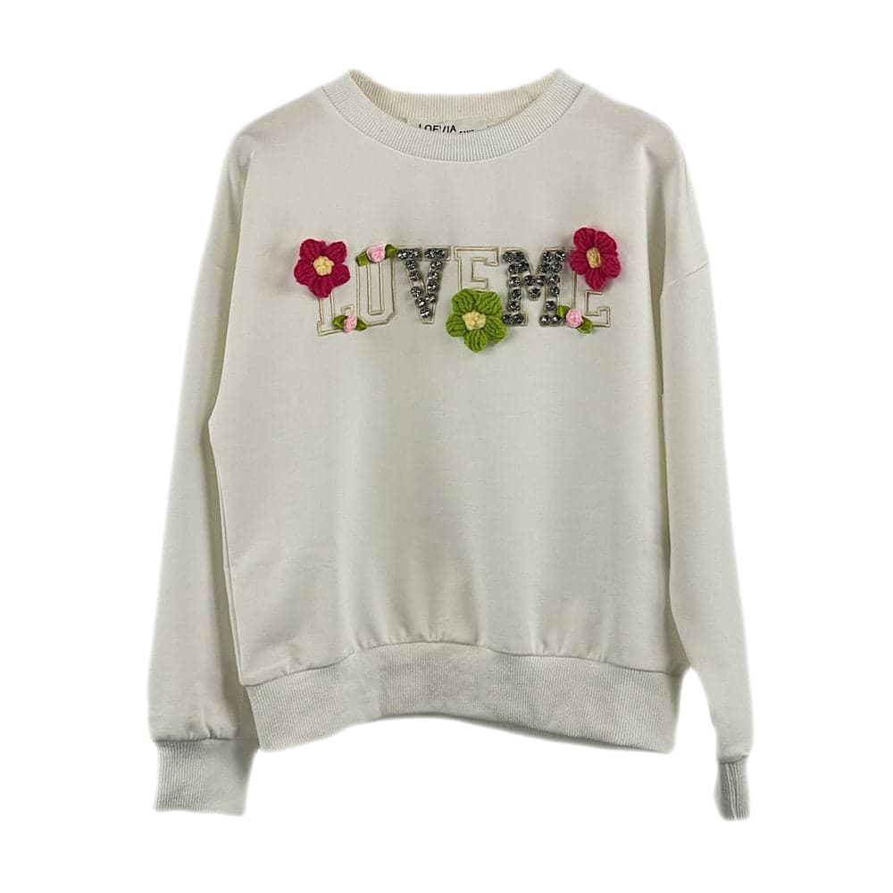 Girls Floral Jumper Rose Sequin LOVE ME Sweatshirt
